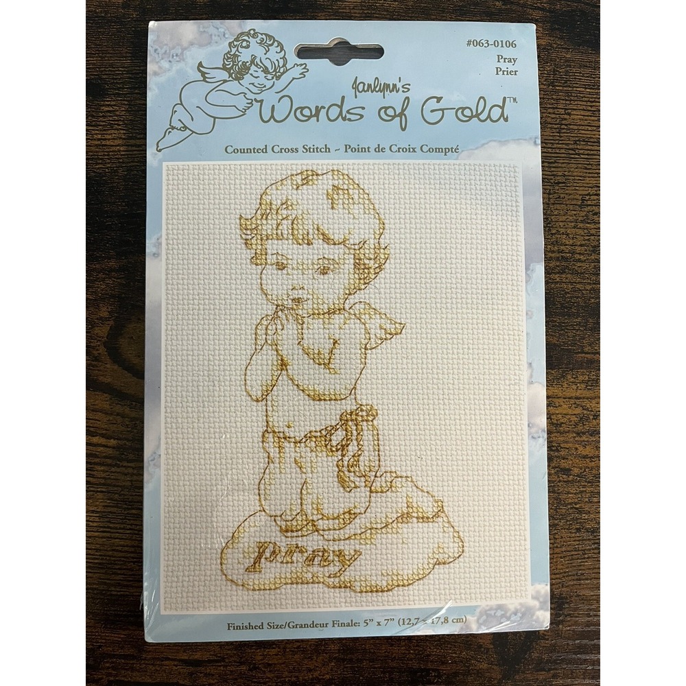 Vintage Janlynn's Words of Gold Counted Cross Stitch Pray 063-0106 Cherub NOS